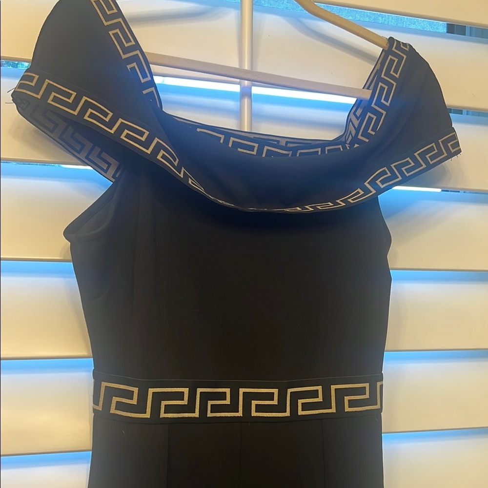 Valentina Black Jumpsuit with Gold Greek Key Design